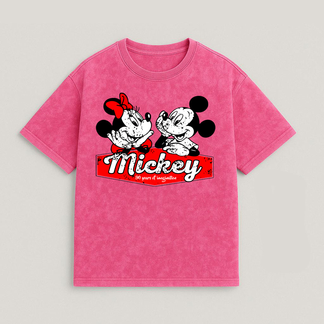 CAMISETA OVERSIZE ACID WASH MINNIE MICKEY