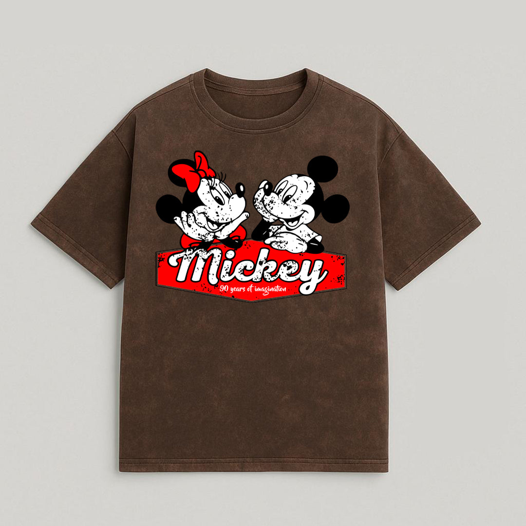 CAMISETA OVERSIZE ACID WASH MINNIE MICKEY