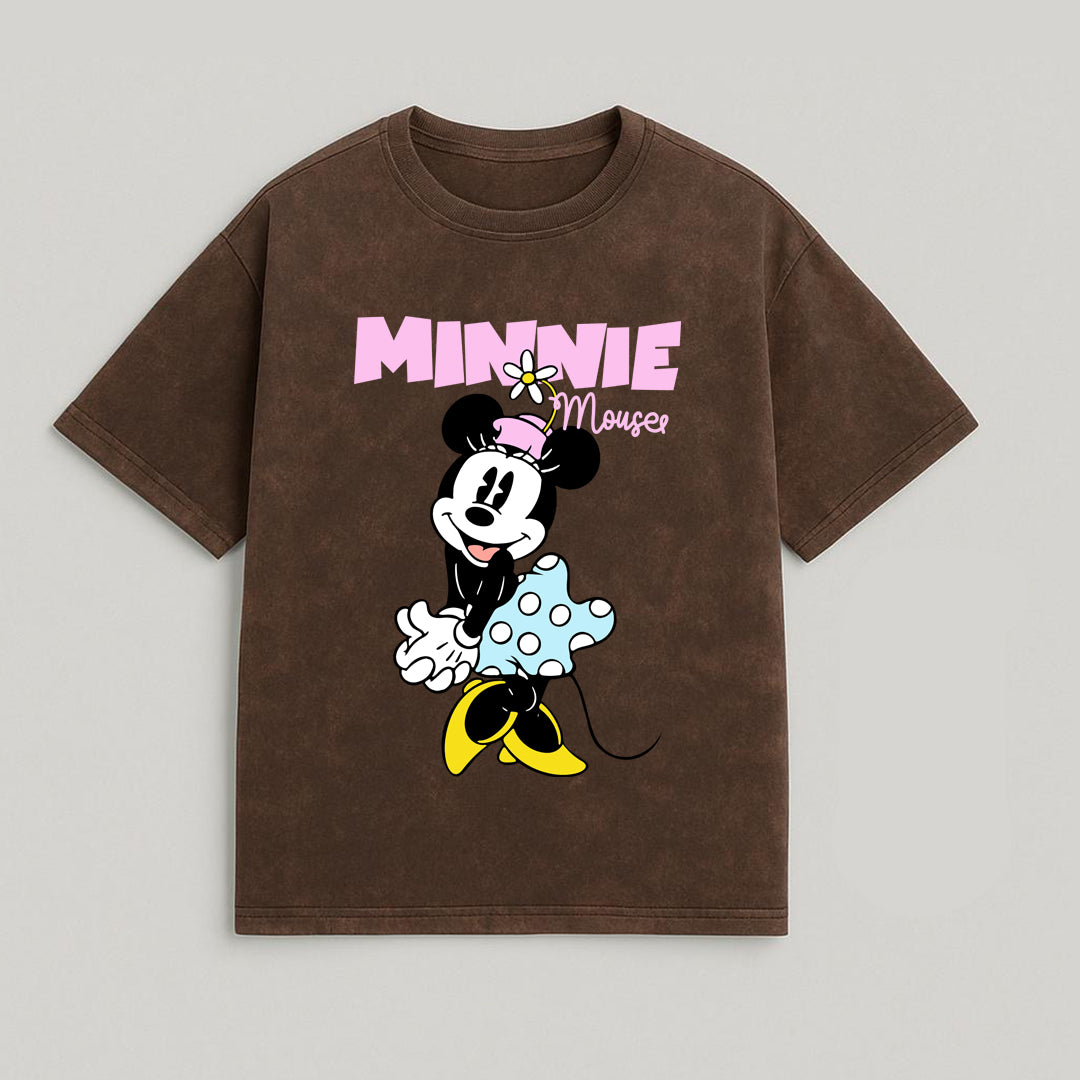 CAMISETA OVERSIZE ACID WASH MINNIE RETRO