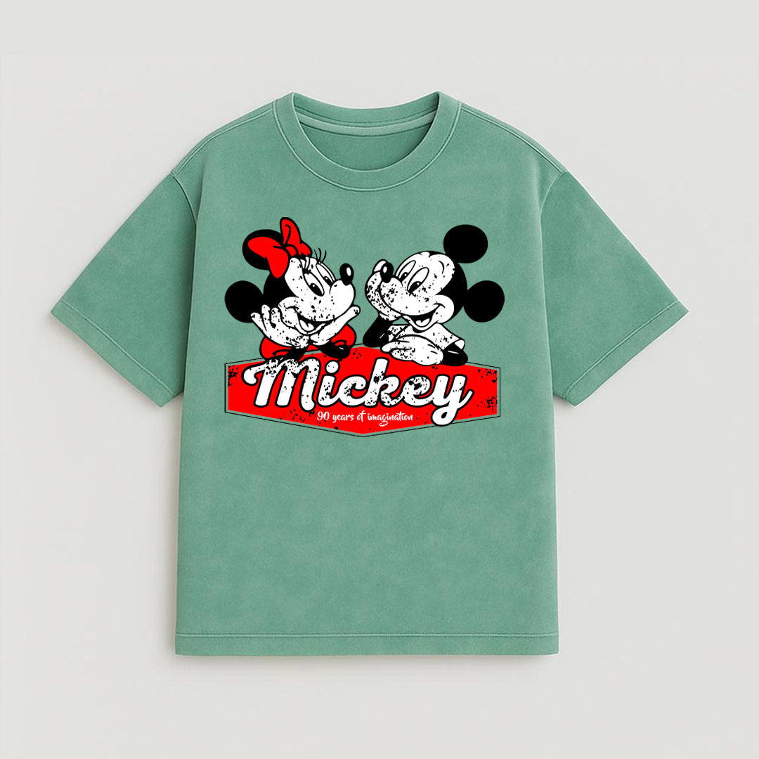 CAMISETA OVERSIZE ACID WASH MINNIE MICKEY